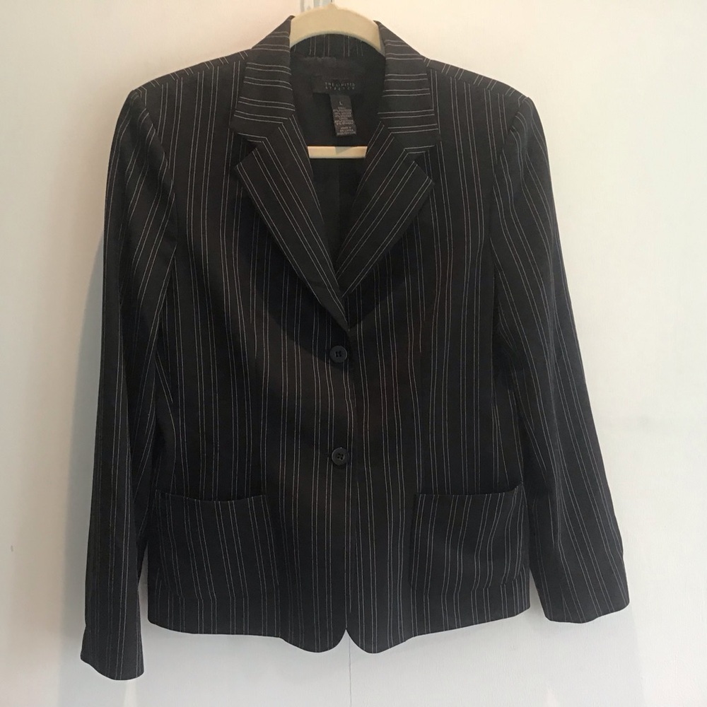 The Limited Stretch Black and White Pinstripe two button lined blazer Sz Large